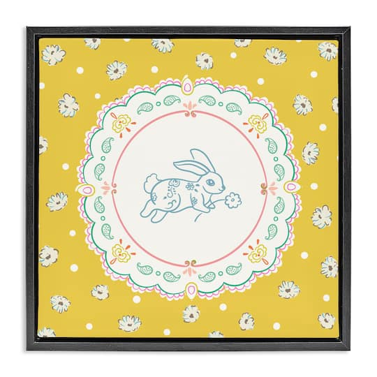 Stupell Industries Yellow Florals Spring Bunny Floating Frame Wall Art